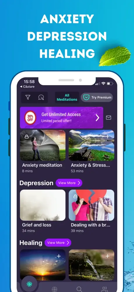 MindTastik app screen: Anxiety and healing
