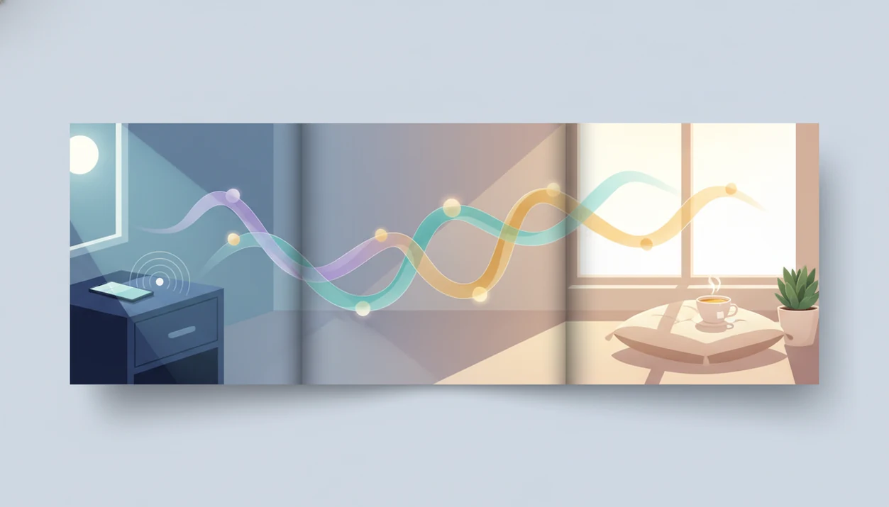 An abstract calm scene shows adaptive paths connecting sleep, anxiety support, and daily meditation routines.
