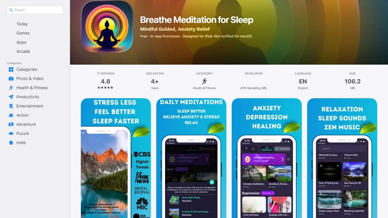 MindTastik meditation app on iPhone showing daily meditations, sleep, and anxiety sessions