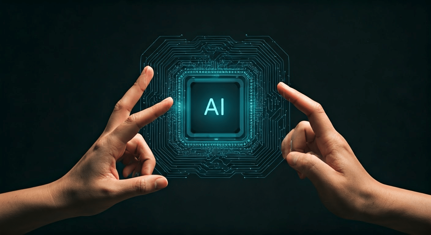 Close-up of hands using AI recognition interface