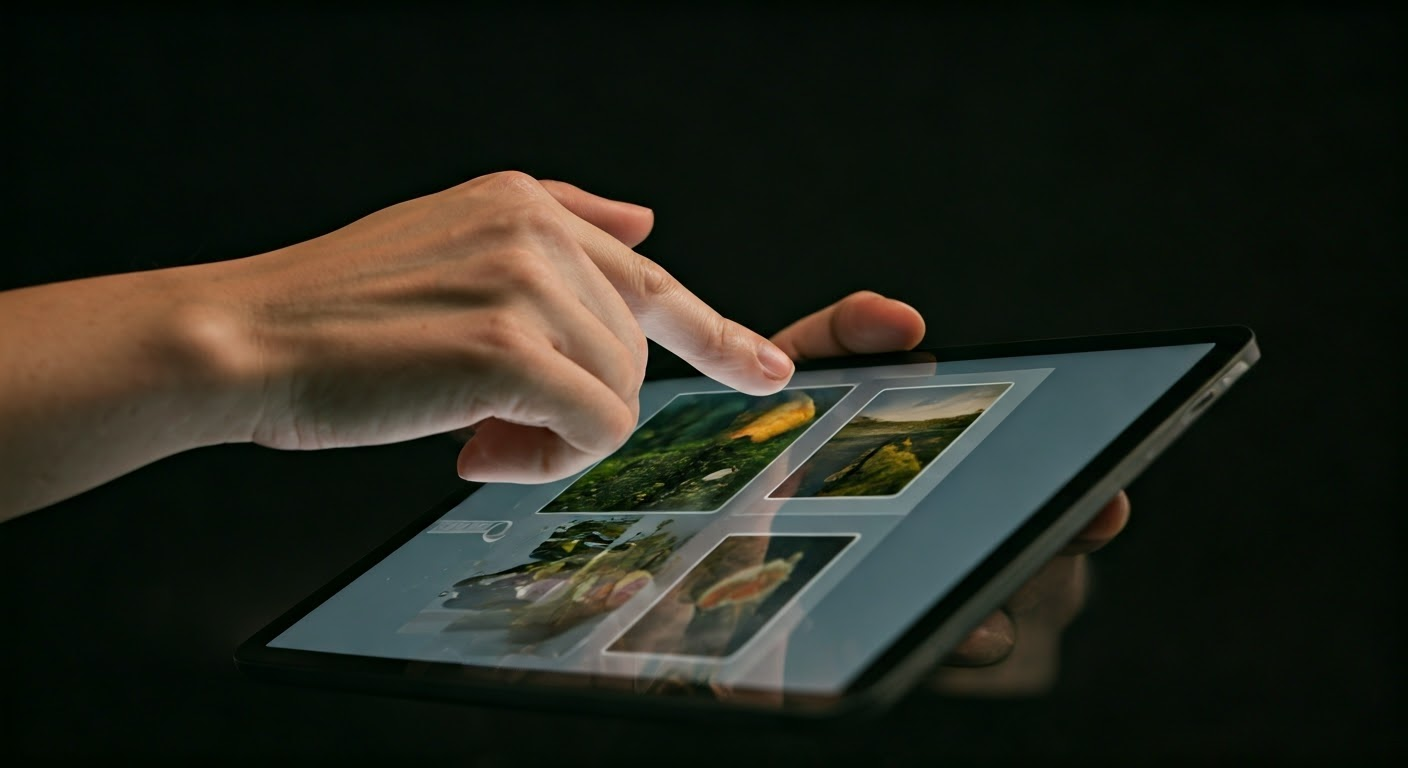 Detailed view of hands using image search on tablet