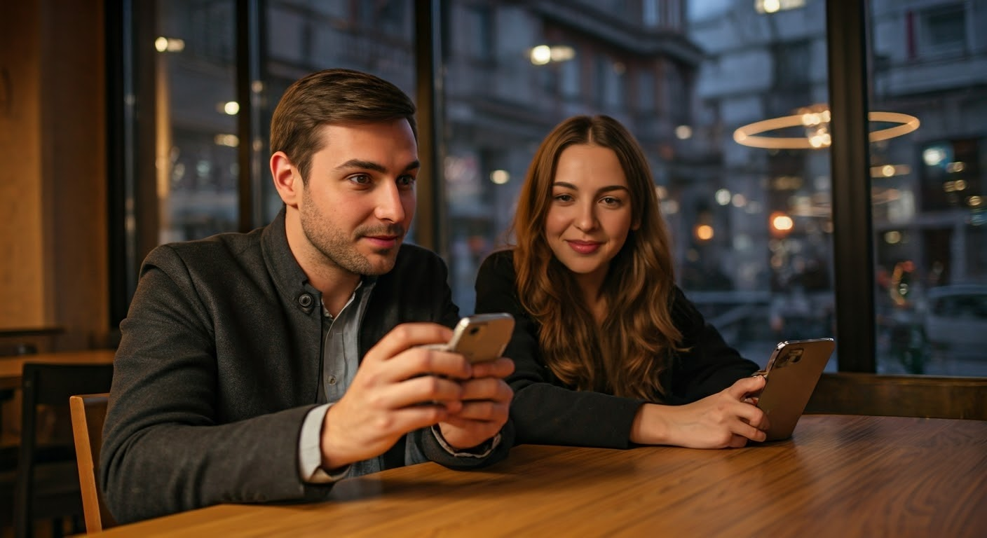 Group using Google Lens in a café