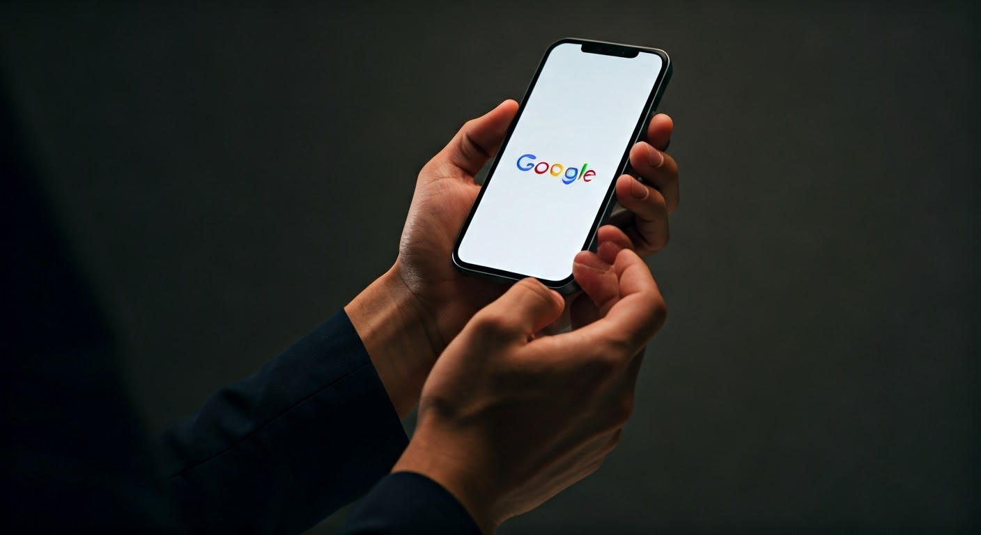 Hands using Google Photo Search on phone