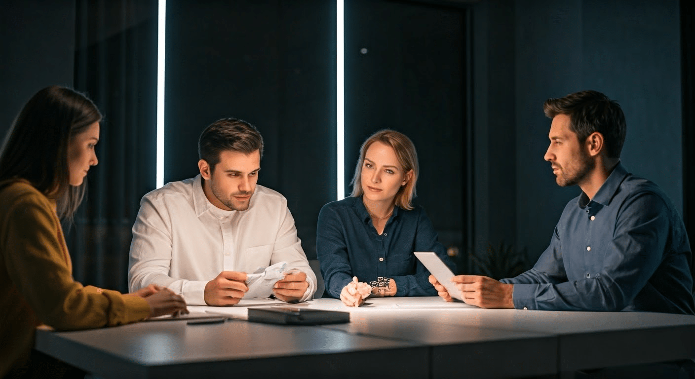 Team interacting with AI image recognition technology